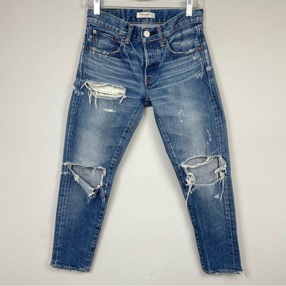 Moussy Vintage Ideal Tapered Jeans in Blue Size 25 Distressed Japanese Denim - Picture 4 of 16